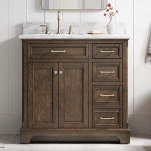 allen + roth Roveland 36-in Deep Walnut Undermount Single Sink Bathroom Vanity with Carrara Natural Marble Top