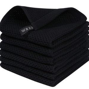 Homaxy 100% Cotton Waffle Weave Kitchen Dish Cloths, Ultra Soft Absorbent Quick Drying Dish Towels, 12 x 12 Inches, 6-Pack, Black