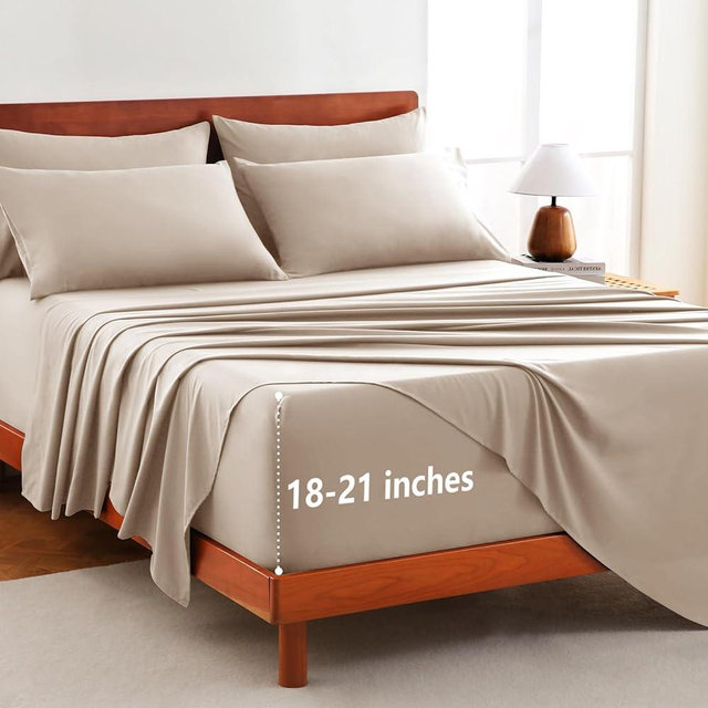 CozyLux Extra Deep Pocket Queen Sheet Set - 6 Piece Sheets Queen Size Bed Set - Fits Up to 21 inches Mattresses Queen Sheets，Breathable Queen Bed Sheets & Pillowcases - Easy & Secure Fit, Wheat