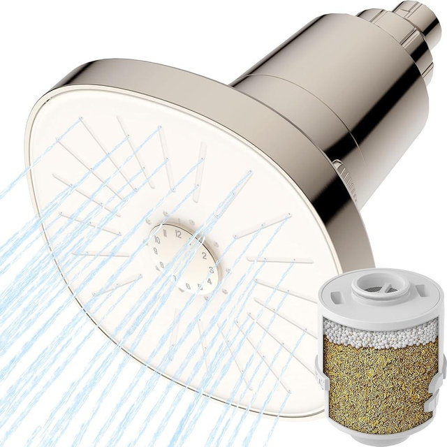 Ryamen Filtered Shower head, Rain Shower Head with Filter, High Pressure Shower Filter Head for Hard Water, 99% REMOVAL for Chlorine, Heavy Metals, Improves Skin & Hair (S6) (Brushed Nickel)