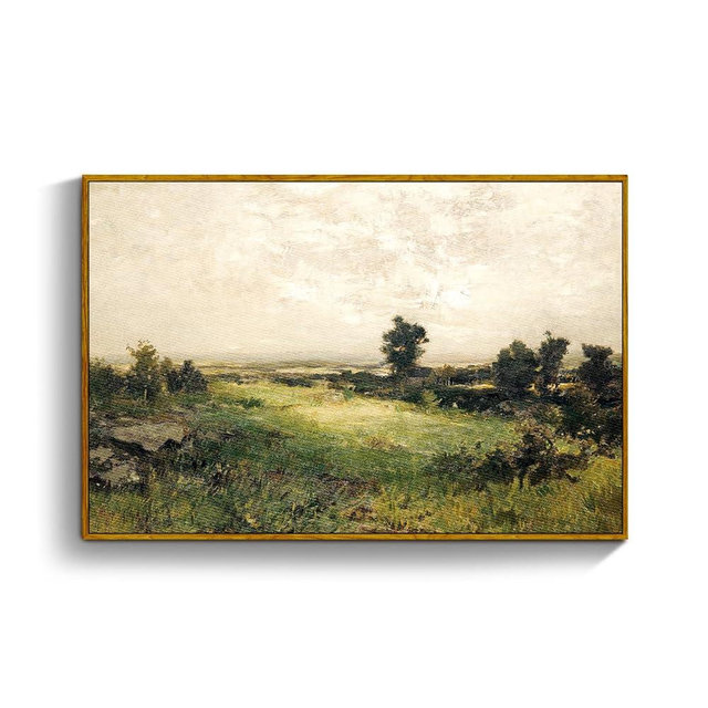 crmotu Large Framed Wall Art, Country Landscape Vintage Canvas Pictures, Valley Meadow Nature Decor Artwork Prints, Moody Scenery Wall Paintings for Living Room Bedroom Rustic Farmhouse 24x36in