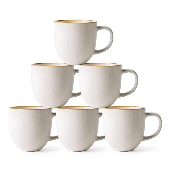 AmorArc 12oz Coffee Mugs, Ceramic Coffee Mugs set of 6 for Man, Woman, Dad, Mom, Modern Coffee Mugs with handle for Latte/Cappuccino/Milk/Cocoa. Dishwasher&Microwave Safe, White-Reactive Glaze