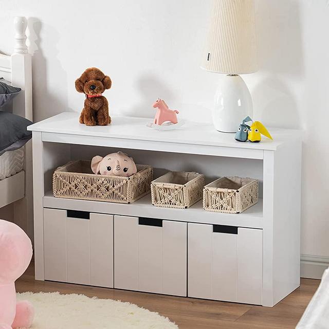 APICIZON Kids Toy Storage Organizer with Bookshelf, Play Room Storage Cabinet with Wheels and Large Storage Drawers for Children, White
