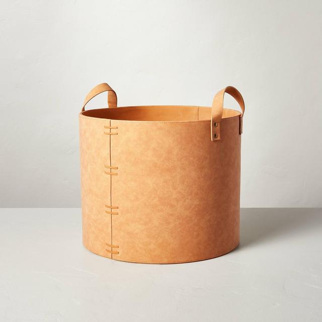 Large Faux Leather Storage Bin Camel Brown - Hearth & Hand™ with Magnolia