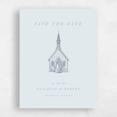Blue Wedding Save the Date - Rustic Church Portrait