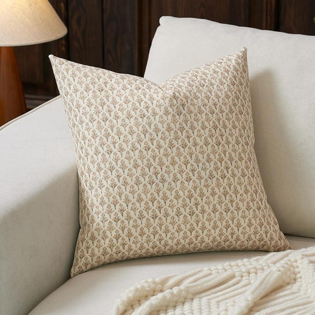 FIOUOVO Floral Pillow Covers 20x20 Pillow Cover Block Print Couch Pillows for Living Room Decorative Neutral Accent Throw Pillow Covers, 1PC, Cognac Brown