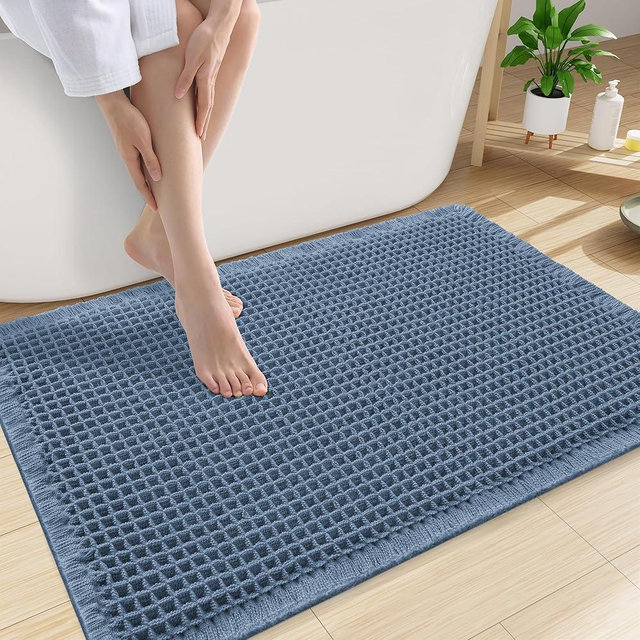 Smiry Waffle Bath Mat 30x20, Extra Soft Absorbent Bathroom Rugs, Non Slip Machine Washable Quick Dry Bath Rugs for Bathroom Floor, Tub, Shower, Home Decor Accessories, Blue