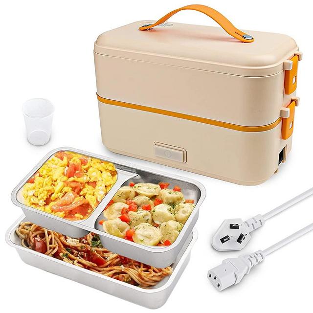 Self Cooking Electric Lunch Box, Toursion Mini Rice Cooker, 2 Layers Steamer Lunch Box for Home Office School Travel Cook Raw Food, 800ML/110V (ONLY THE WALL PLUG) (Yellow)