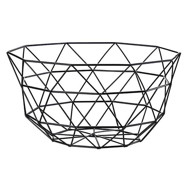 Wire Fruit Basket, Metal Mesh Kitchen Counter Fruit Bowl Black Round Decorative Table Centerpiece Stand (Large)