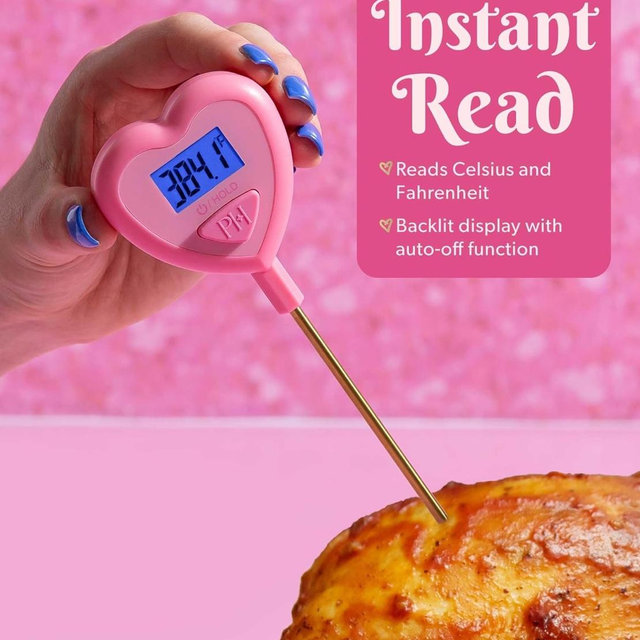 Paris Hilton Digital Heart Shaped Thermometer for Cooking, Baking and Grilling, Instant Read in Celsius or Fahrenheit, Pink