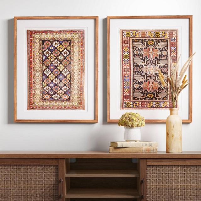 (Set of 2)24" x 30" Caucasian Carpet Azerbaijan Framed Under Glass with Mat - Threshold™