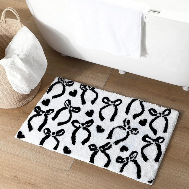 Tinideya Black Bow Bathroom Rug, 20 x 32 Inch Coquette Cute Bath Mat for Bathroom Non Slip Absorbent Carpet Preppy Bow Bath Rug Washable Mat for Front Door, Bedroom, Living Home Room Decor