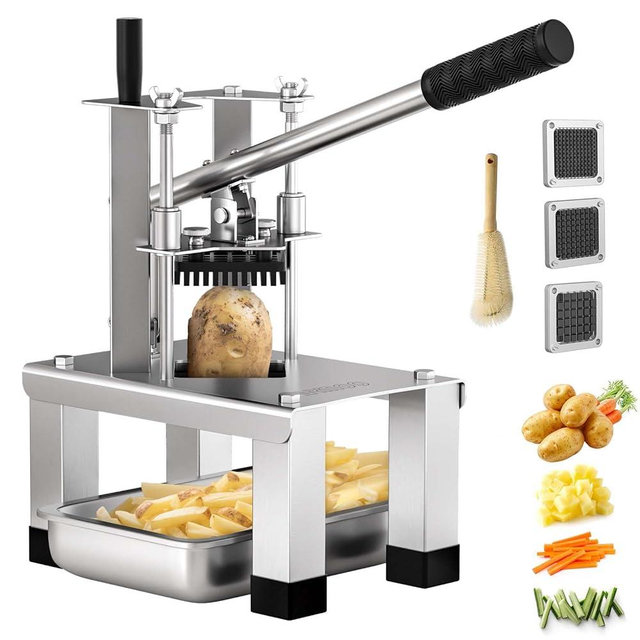 ARINOO Commercial French Fry Cutter and Vegetable Dicer with 3 Stainless Steel Blades – 3/8", 1/2", 1/4" – Heavy Duty Stainless Steel Potato Slicer for Home and Restaurant Use
