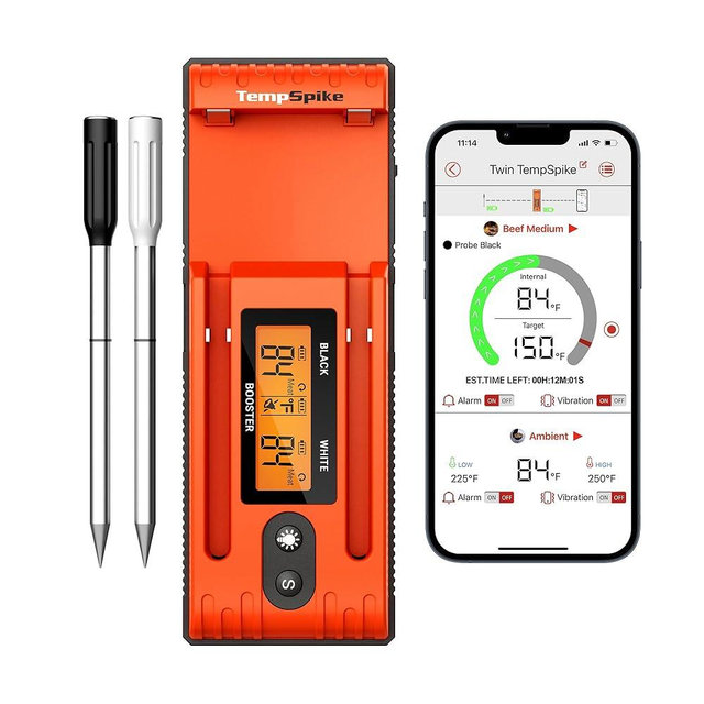 ThermoPro Twin TempSpike Wireless Meat Thermometer Digital with 2 Meat Probes, 500FT Bluetooth Cooking Thermometer with LCD-Enhanced Booster for Turkey Beef Rotisserie BBQ Oven Smoker Food Thermometer