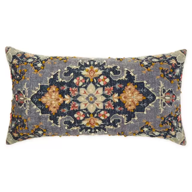 Global Caravan Hand Embroidered Floral Oblong Throw Pillow