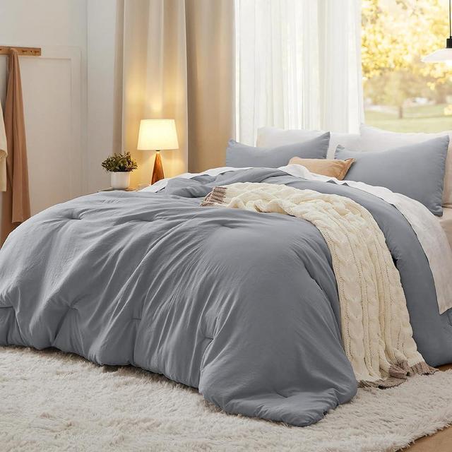 Bedsure King Size Comforter Set, Grey Soft Prewashed Bed Comforter for All Seasons, 3 Pieces Warm Bedding Sets, 1 Lightweight Comforter (104"x90") and 2 Pillowcases (20"x36")