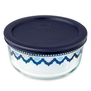 Pyrex 4 cup Round Decorated Food Storage Container Blue