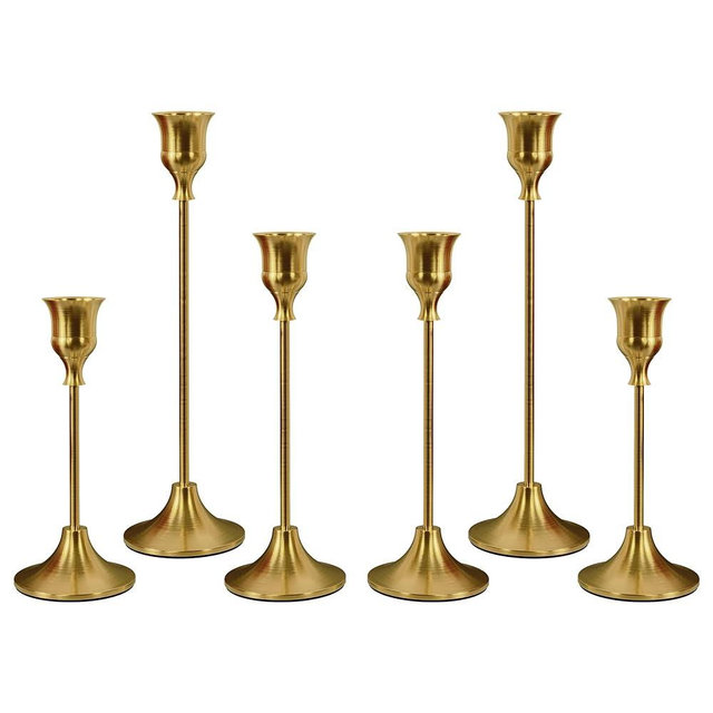 NLBTW Set of 6 Brass Gold Candle Holders for Taper, Vintage Candlestick Holder Decorative Metal Candle Sticks Home Decor Centerpieces for Table Mantel Festive Decorations