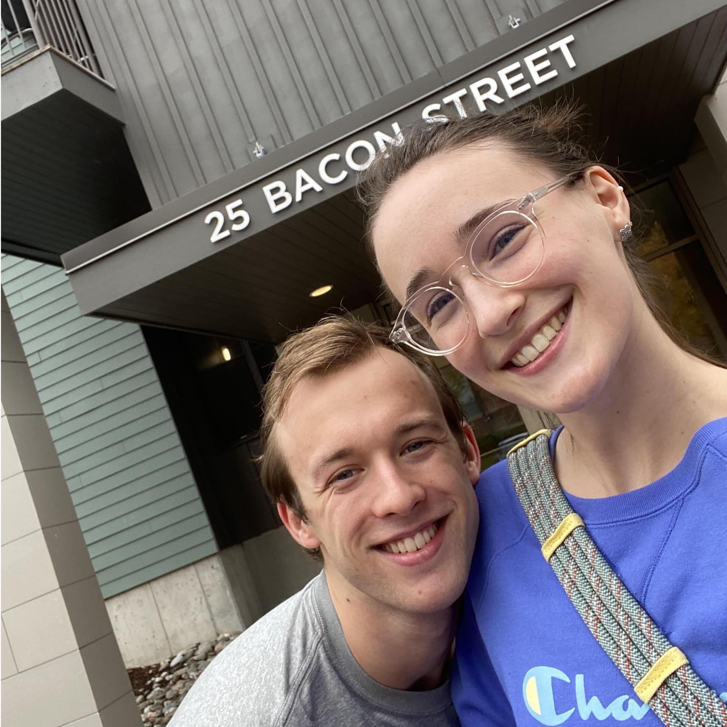 Outside our new apartment in Burlington, Vermont!