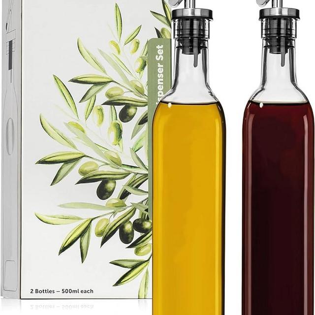 GREENOLIVE Olive Oil and Vinegar Bottle - 17 oz. No Drip BPA Free Spout, Olive Oil Bottle For Kitchen Cruet Set (Clear Single Bottle)