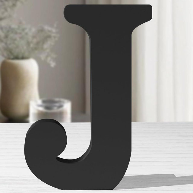 Zaruatu 12 Inch Black Wood Letters Unfinished Wood Letters for Wall Decorative Black Standing Letters Sign Board Decoration for Craft Home Party Projects (J)