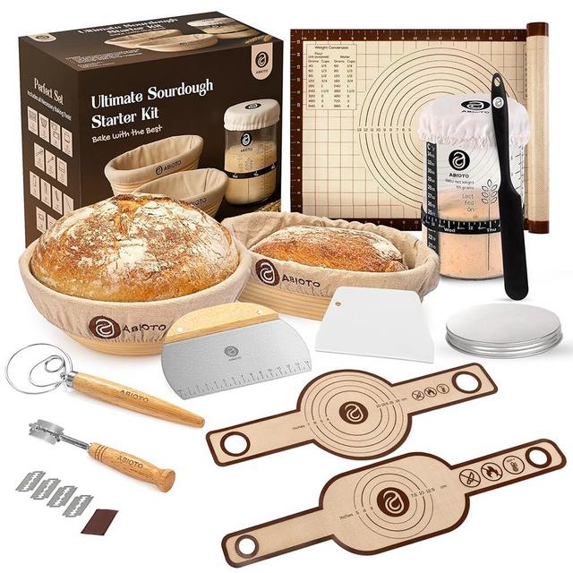 Sourdough Bread Baking Supplies with 10" Round & 11" Oval Banneton Proofing Basket and 34oz Starter Jar - Beginner-Friendly Sourdough Starter Kit and Baking Gifts for Women, Men, and Bread Bakers