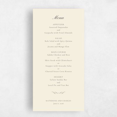 White Wedding Menu - Abbey