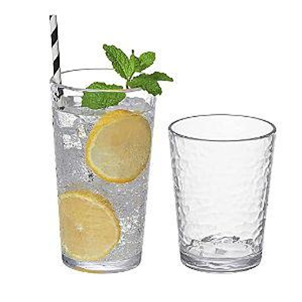 KLIFA- NICE- 14.7 & 20 ounce, Set of 8, Acrylic Tumbler & Highball Drinking Glasses Set, BPA-Free, Stackable Plastic Drinkware, Dishwasher Safe Cups, Clear