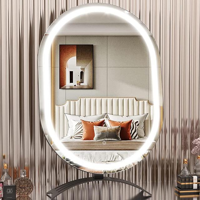 HASIPU Vanity Mirror with Lights, 15.7"x24.4" Lighted Makeup Mirror Oval Mirror,LED Makeup Mirror with 3 Color Lighting Dimmable,Light Up Mirror with Touch Control,Angle Adjustable