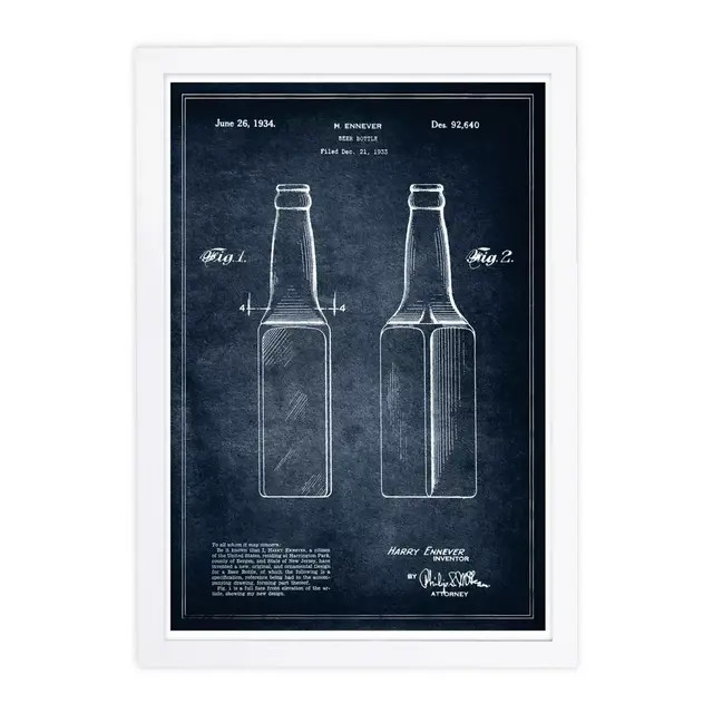 1934 Beer Bottle Design 13-Inch x 19-Inch Frame Wall Art