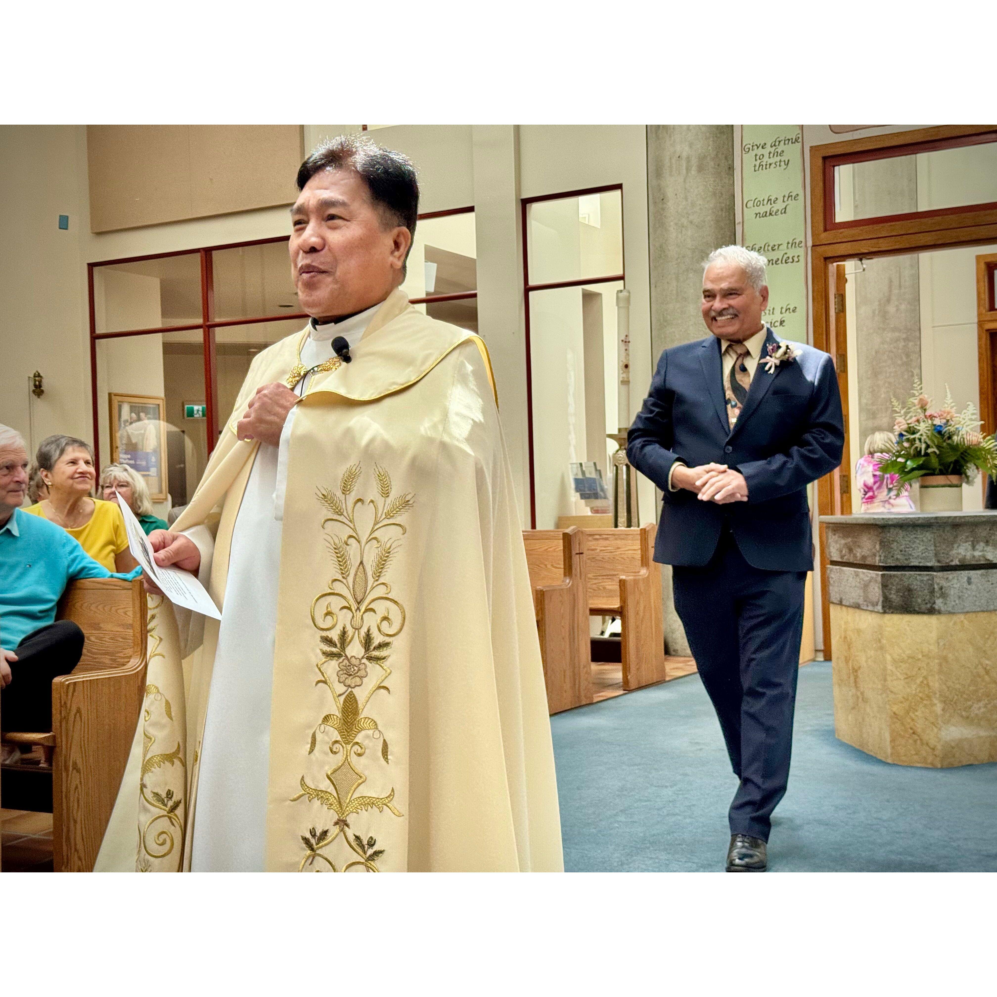 Leonard walks down the aisle with Father Abundo