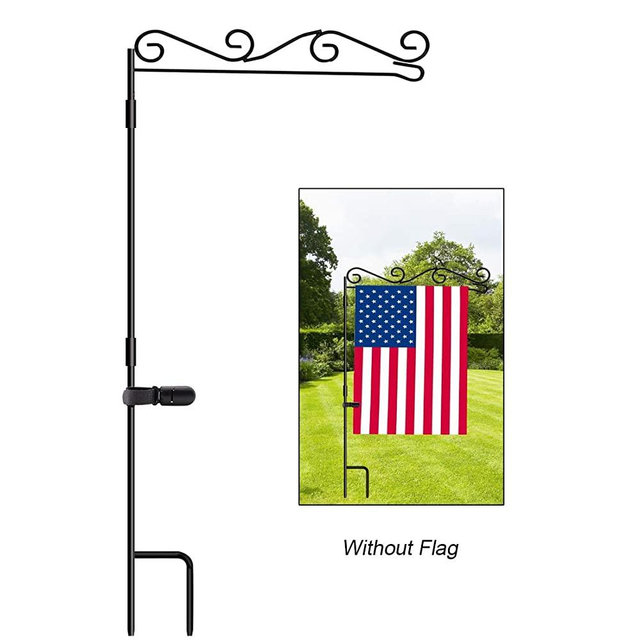 HOOSUN Garden Flag Stand, Premium Garden Flag Pole Holder Black Metal Powder-Coated Weather-Proof Paint, 37.9" H x 15.7" W for Outdoor Garden Lawn Without Flag