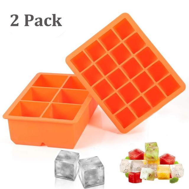 Ice Cube Tray, 2 Pack Silicone Ice Cube Molds 6+20 Large & Small Square Ice Cubes BPA Free Nontoxic Ice Cube,Flexible and Easy Release Orange