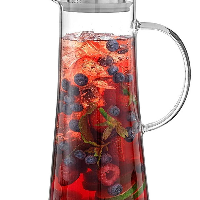 JoyJolt Glass Pitcher with Lid - 50oz Glass Water Pitcher, Iced Tea Jug, Sun Tea Pitcher, Lemonade Pitcher, Juice Pitcher, Mixed Drink Pitcher, borosilicate Carafe with Handle and stainless steel Lid