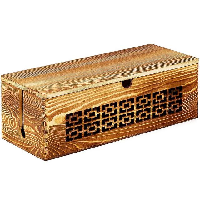 Hankelhaus Cable Management Box – Large Wooden Cable Management | Cable Organizer Box for Home & Office | Cord Organizer | Cord Management | Hide Wires | Power Strip | Wood Box | Decorative Box