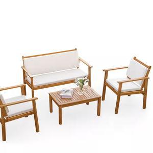 Chillrest 4-Piece Acacia Wood Patio Set with Cream Cushion