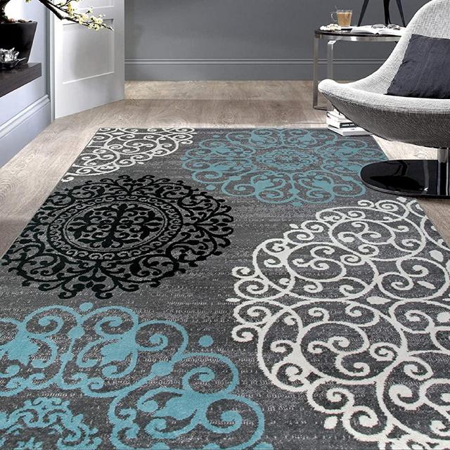 Contemporary Modern Floral Gray 5'3" x 7'3" Indoor Soft Area Rug