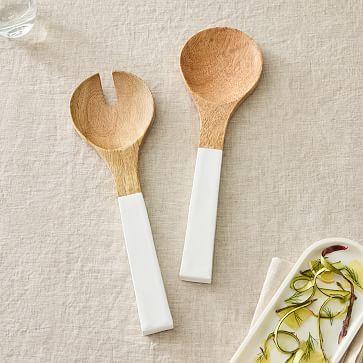 Mango Wood & Enamel Serving Utensils (Set of 2)