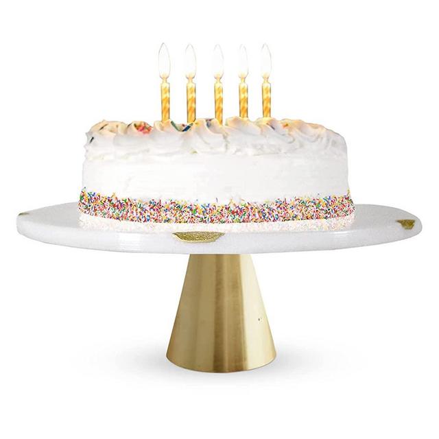 BALIN DESIGNS Marble Cake Stand - 12" Round White Marble with Gold Accent Dessert and Cupcake Serving Display - Perfect for Weddings, Showers, Anniversaries, Parties, or Modern Home Decor