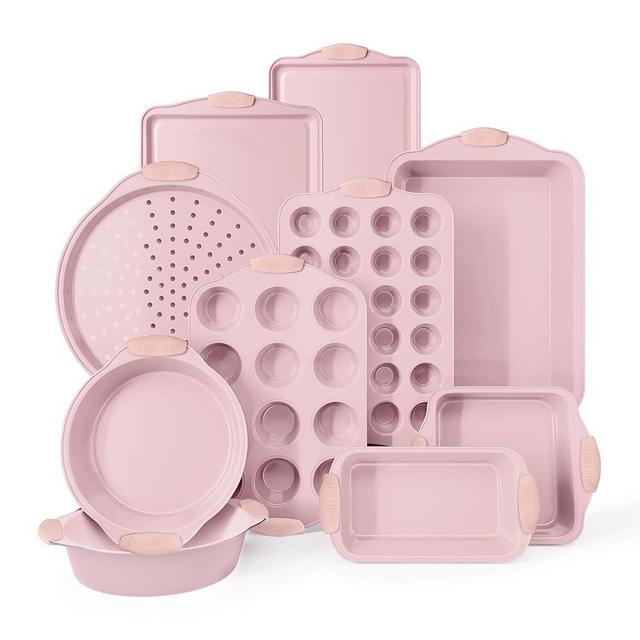 Country Kitchen Nonstick Stackable Bakeware Set - Durable, Easy Release Baking Set, Pink, 10 Pcs