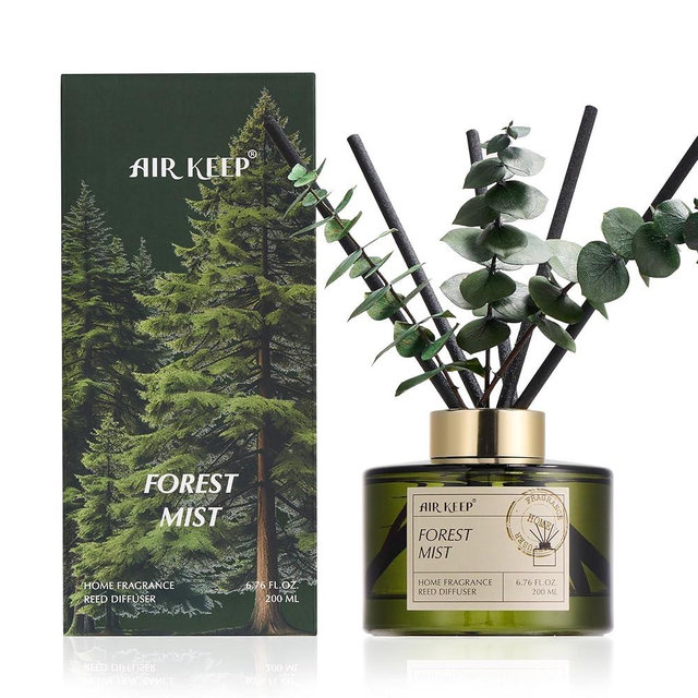 Airkeep Reed Diffuser Set with 6.76 fl oz Forest Mist Scent Essential Oils and 3 Leaves & 8 Diffuser Sticks,Bathroom Shelf Decor & Air Freshener, House Bedroom Office Decor & Gifts