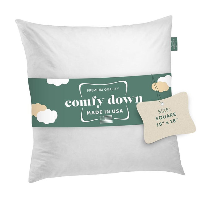 18X18 Decorative Throw Pillow Insert, Down and Feathers Fill, 100% Cotton Cover 233 Thread Count, Square Pillow Insert - Made in USA (Single)