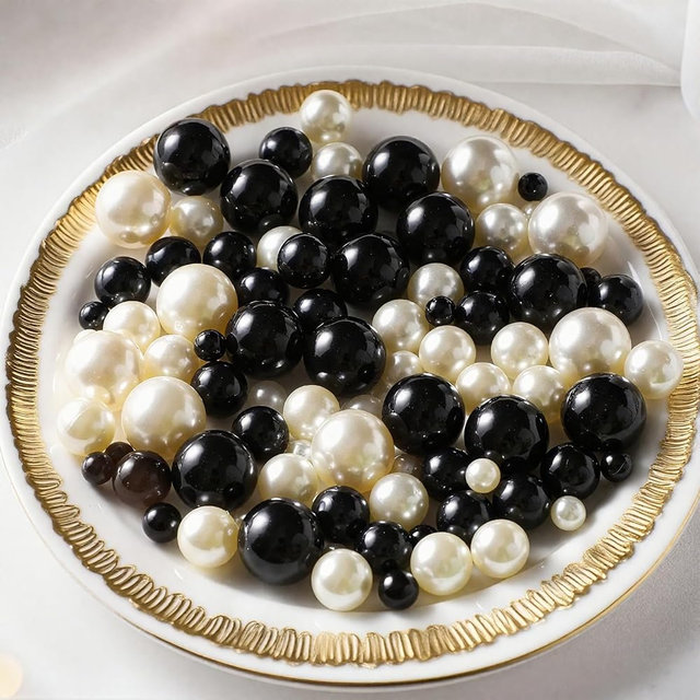 PNJHDZ 200 Pcs Vase Filler Beads Black and White Pearl Beads for Vase No Hole Pearls for Centerpieces Vases DIY Home Table Party Decor DIY Wedding 8/14/20mm