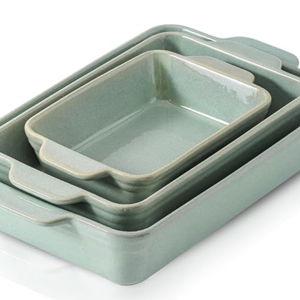 HVH 9x13 Baking Dish Set, Large Casserole Dishes for Oven, Ceramic Bakeware Set of 3, Rectangular Lasagne Pan Deep for Baking (Turquoise)
