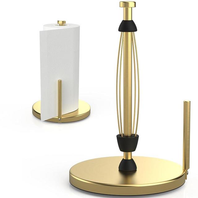 Swaitee Paper Towel Holder Countertop, One-Handed Tear Paper Stainless Steel Paper Towel Holder with Suction Cups，Paper Towel Holder Stand with Ratchet System for Kitchen Bathroom (Gold)