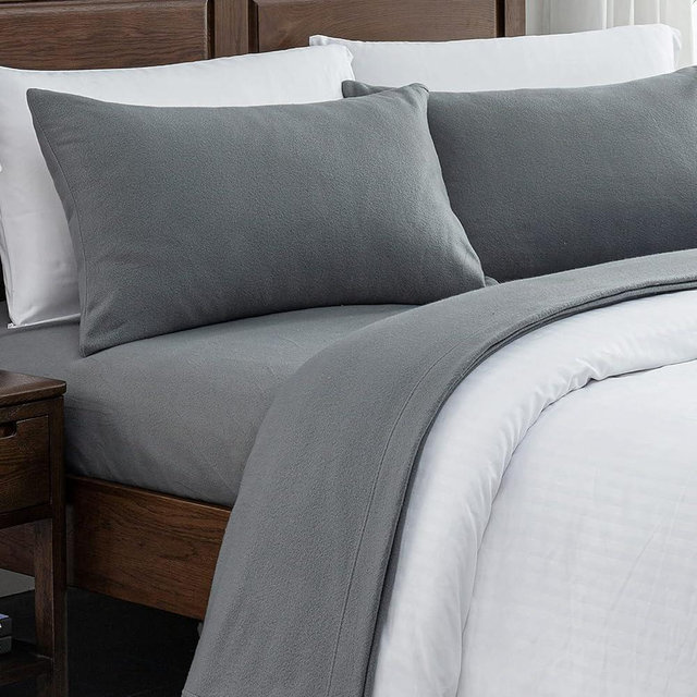 Softan Fleece Queen Sheets Set 4-Piece Fuzzy Bed Sets with 15" Deep Pocket Fitted Sheet, Flat Sheet and Pillowcase，Dark Grey
