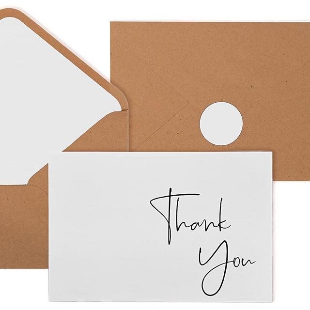 VNS Creations 100 pack Thank You Cards with Envelopes & Stickers - Classy 4x6 Blank Thank You Cards Bulk Box Set - Large Thank You Notes for Wedding, Small Business, Baby & Bridal Shower (White)