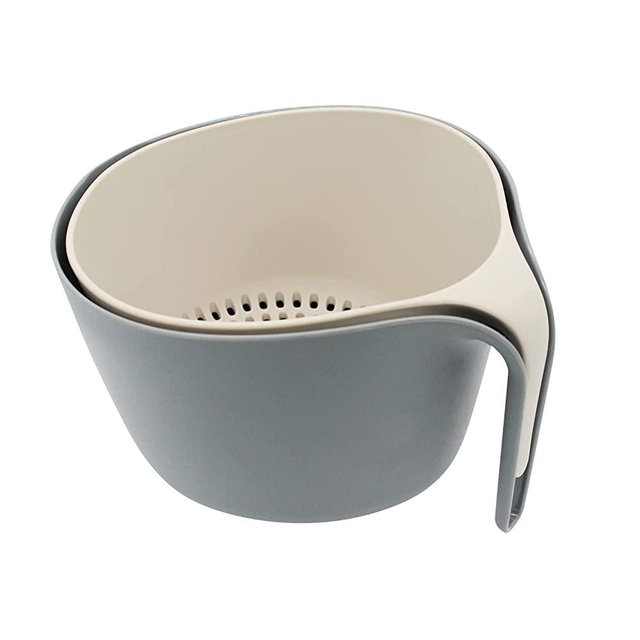 MiHerom 2 in 1 Large Nested Colander Bowl Sets,Food Strainers with Long Good Grips for Washing Fruits Vegetable Beans Pasta,Draining Cooked Food,Non-Slip Base,Dishwasher-Safe (Gray)