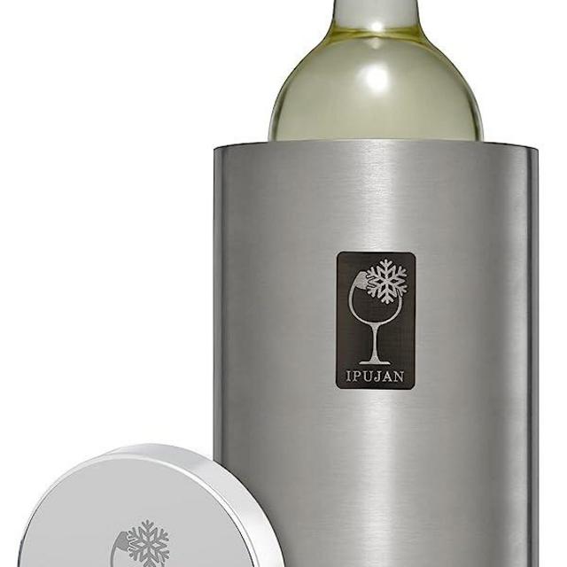 IPUJAN Wine Chiller Bucket with Stainless Ice Stone - Champagne Bucket for 750ml Single Bottle Cold up to 5 Hours - Iceless Insulated Double Walled White Wine Cooler Bucket