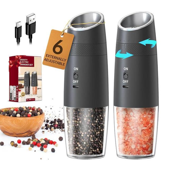 CIRCLE JOY Gravity Electric Salt and Pepper Grinder Set Rechargeable Automatic Pepper and Salt Shakers with LED Light, External Adjustable Coarseness, One-Hand Operation for Salt & Spices